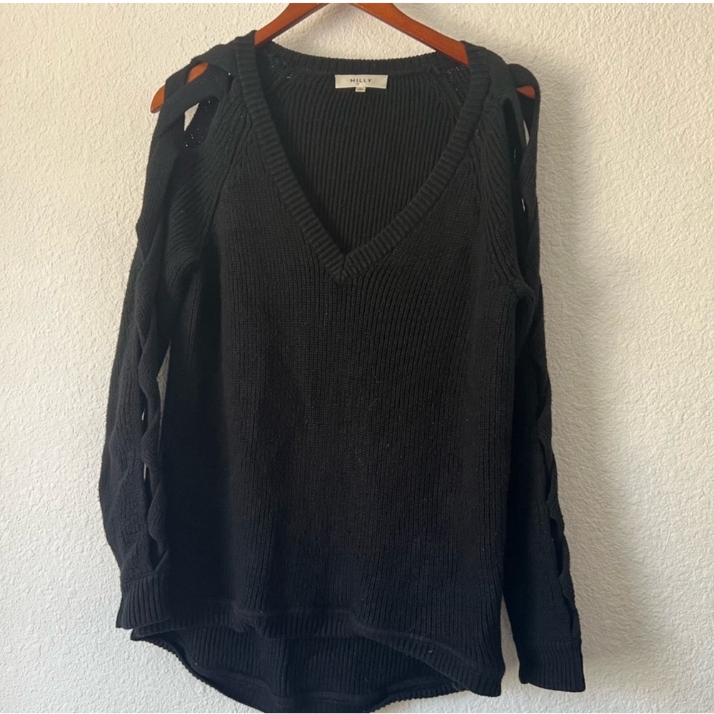 Milly Crisscross open long sleeve V- Neck Sweater M. - Picture 4 of 9